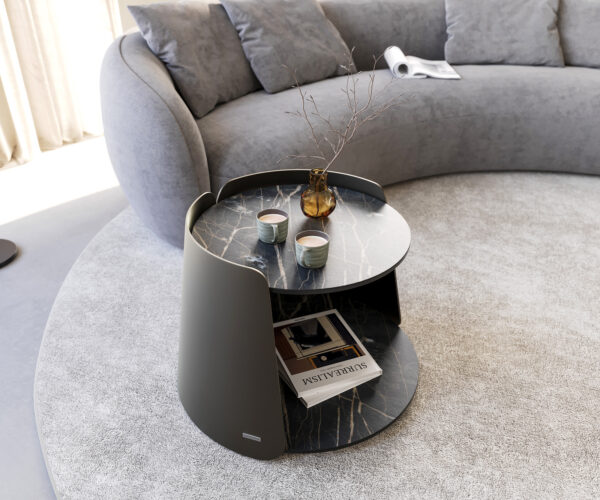 Konferenční stolek Daban 50x50 cm keramika Laminam®Noir Desir hnědá kovová podnož - Image 5