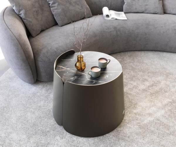Konferenční stolek Daban 50x50 cm keramika Laminam®Noir Desir hnědá kovová podnož - Image 7