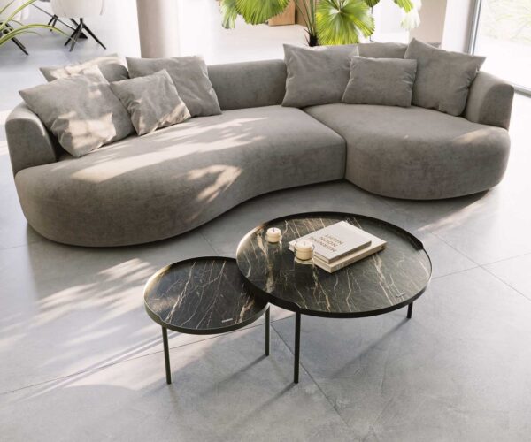 Konferenční stolek Torell 50x50 cm keramika kov podnož Laminam®Noir Desir s titanovým efektem - Image 8