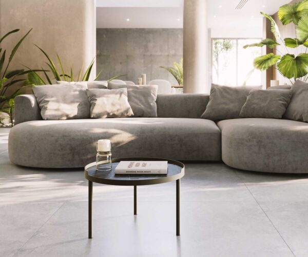 Konferenční stolek Torell 50x50 cm keramika kov podnož Laminam®Noir Desir s titanovým efektem - Image 2