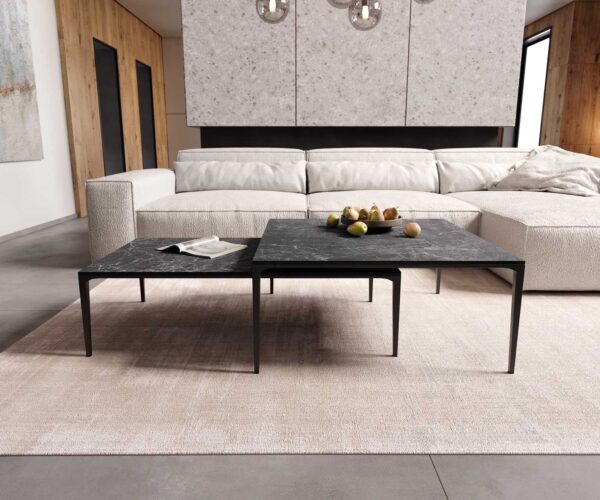 Konferenční stolek Levente 85x85 cm keramika Laminam®Nero Greco kov podnož černá - Image 7