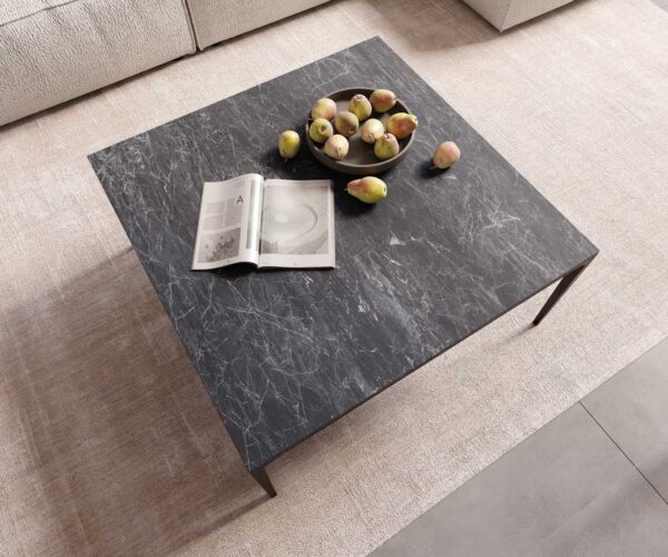 Konferenční stolek Levente 85x85 cm keramika Laminam®Nero Greco kov podnož černá - Image 5