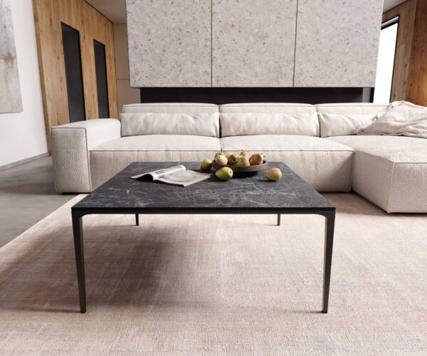 Konferenční stolek Levente 85x85 cm keramika Laminam®Nero Greco kov podnož černá - Image 2