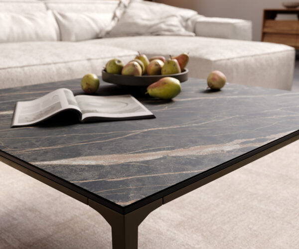 Konferenční stolek Levente 85x85 cm keramika podnož Laminam®Noir Desir kov titan - Image 6