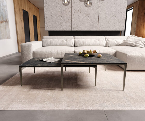 Konferenční stolek Levente 85x85 cm keramika podnož Laminam®Noir Desir kov titan - Image 7