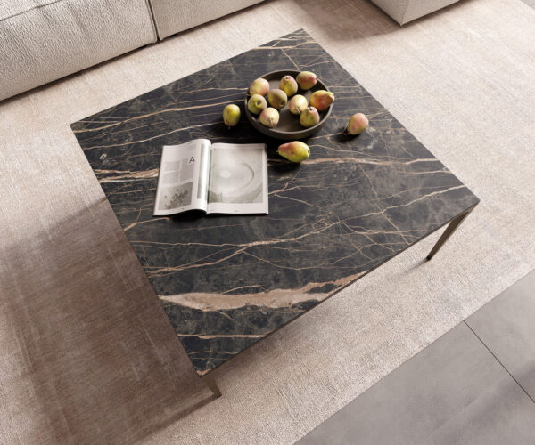Konferenční stolek Levente 85x85 cm keramika podnož Laminam®Noir Desir kov titan - Image 5