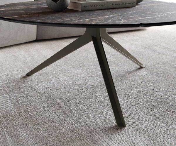 Konferenční stolek Delron 90x90 cm keramika křížová podnož Laminam®Noir Desir hnědá plochá kov s titanovým efektem - Image 6