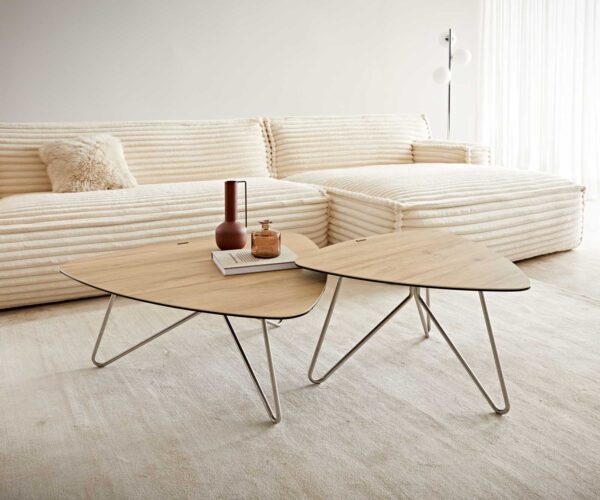 Konferenční stolek Ekrem 65x40 cm keramika křížová podnož Laminam® Sabbia v barvě dubu kulatá z nerezové oceli - Image 8