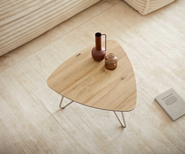 Konferenční stolek Ekrem 65x40 cm keramika křížová podnož Laminam® Sabbia v barvě dubu kulatá z nerezové oceli - Image 5