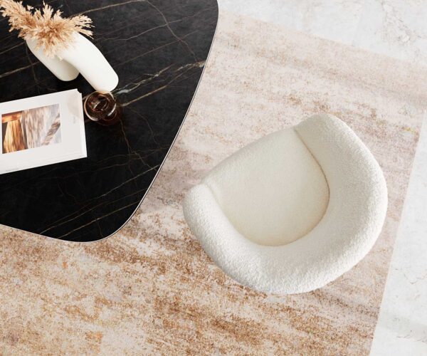 Otočná židle Vinka-Flex s područkami křížová podnož široká nerezová bouclé bílá 180° taštičkové pružiny - Image 4