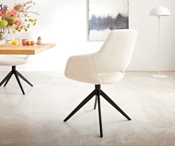 Otočná židle Yago-Flex XL s područkami křížová podnož široká černá bouclé bílá - Image 3