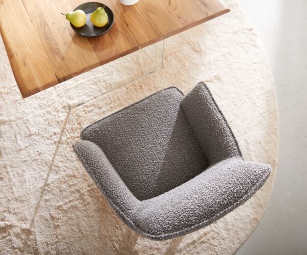 Otočná židle Heira-Flex s područkami křížová podnož široká nerezová bouclé stříbrnošedá 180° taštičkové pružiny - Image 5