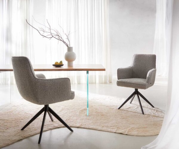 Otočná židle Heira-Flex s područkami křížová podnož široká kov černá bouclé stříbrnošedá 180° taštičkové pružiny - Image 7