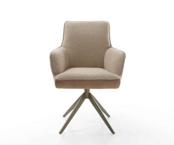 Jídelní židle Heira-Flex s područkami křížová podnož široká kov smíšené materiály taupe 360° - Image 2