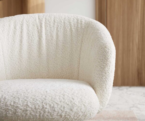Otočná židle Caja-Flex s područkami křížová podnož široká nerezová bouclé bílá 180° taštičkové pružiny - Image 5