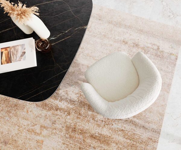 Otočná židle Caja-Flex s područkami křížová podnož široká nerezová bouclé bílá 180° taštičkové pružiny - Image 4