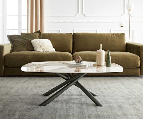 Konferenční stolek Sarita 120x70 cm keramika minas melange bílo-béžová kovová podnož efektní povrchová úprava titanová - Image 2
