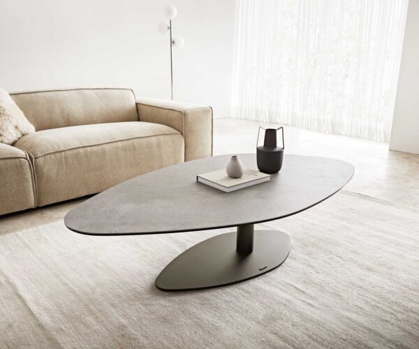 Konferenční stolek Vibana 140x80 cm keramika aspetto concreto beton-barevná kov podnož černá