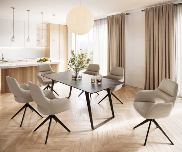 Jídelní stůl Edge 200x100 cm keramika Laminam® Noir Desir hnědá šikmá podnož kov černá - Image 6