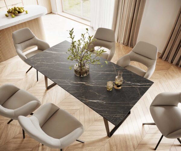 Jídelní stůl Edge 200x100 cm keramika Laminam® Noir Desir hnědá šikmá podnož kov černá - Image 4