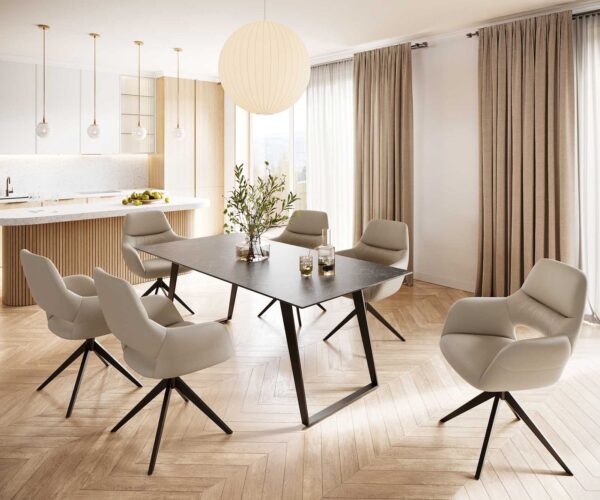 Jídelní stůl Edge 200x100 cm keramika Laminam® Nero Greco šedá šikmá podnož kov černá - Image 6