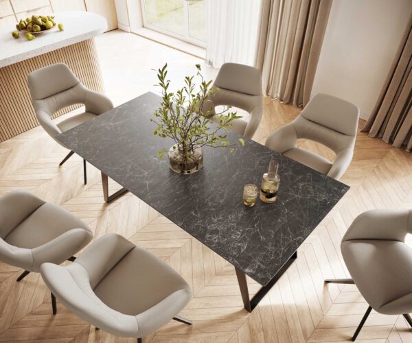 Jídelní stůl Edge 200x100 cm keramika Laminam® Nero Greco šedá šikmá podnož kov černá - Image 4