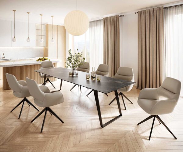 Jídelní stůl Edge 300x100 cm keramika Laminam® Noir Desir hnědá šikmá podnož kov černá - Image 6