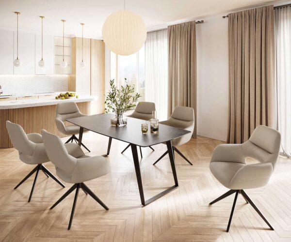 Jídelní stůl Edge 200x100 cm keramika zaoblená Laminam® Nero Greco šedá šikmá podnož kov černá - Image 6