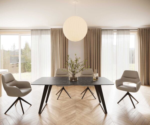 Jídelní stůl Edge 200x100 cm keramika zaoblená Laminam® Nero Greco šedá šikmá podnož kov černá - Image 2