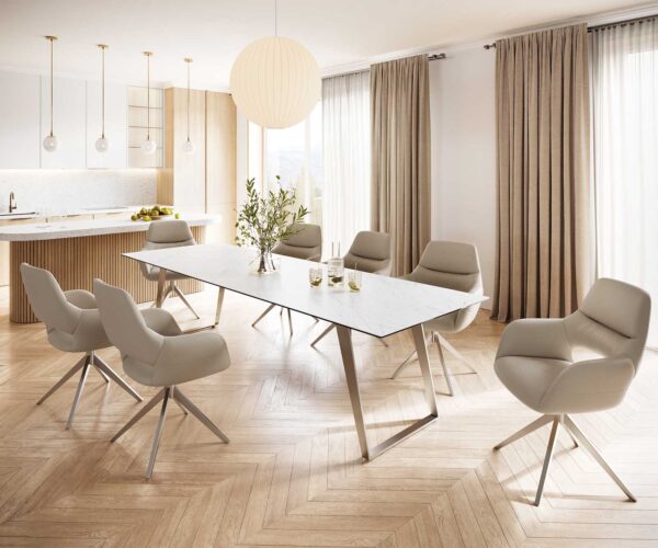 Jídelní stůl Edge 300x100 cm keramika Laminam® Statuarettio bílá šikmá podnož nerezová ocel - Image 6
