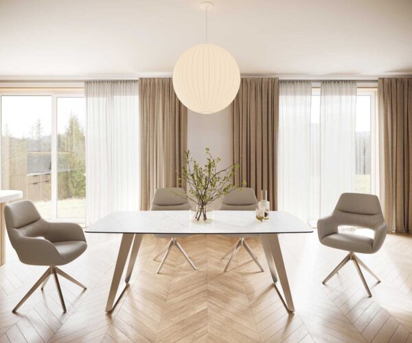 Jídelní stůl Edge 200x100 cm keramika zaoblená Laminam® Statuarettio bílá šikmá podnož nerezová ocel - Image 2