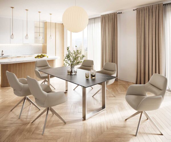 Jídelní stůl Edge 200x100 cm keramika Laminam® Noir Desir hnědá úzká podnož nerezová ocel - Image 6