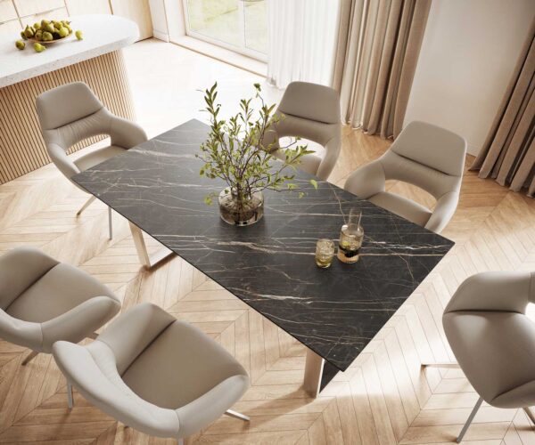 Jídelní stůl Edge 200x100 cm keramika Laminam® Noir Desir hnědá úzká podnož nerezová ocel - Image 4