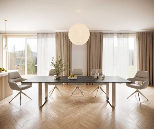 Jídelní stůl Edge 300x100 cm keramika Laminam® Nero Greco šedá úzká podnož nerezová ocel - Image 2