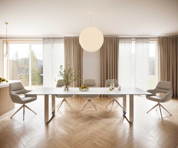 Jídelní stůl Edge 300x100 cm keramika Laminam® Statuarettio bílá úzká podnož nerezová ocel - Image 2
