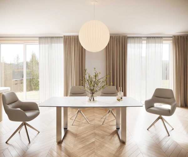 Jídelní stůl Edge 200x100 cm keramika zaoblená Laminam® Statuarettio bílá úzká podnož nerezová ocel - Image 2