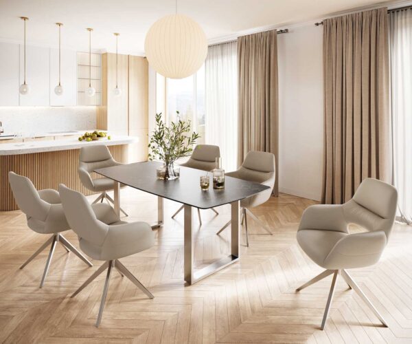 Jídelní stůl Edge 200x100 cm keramika zaoblená Laminam® Nero Greco šedá úzká podnož nerezová ocel - Image 6