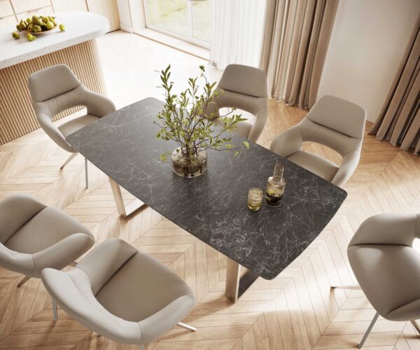 Jídelní stůl Edge 200x100 cm keramika zaoblená Laminam® Nero Greco šedá úzká podnož nerezová ocel - Image 4