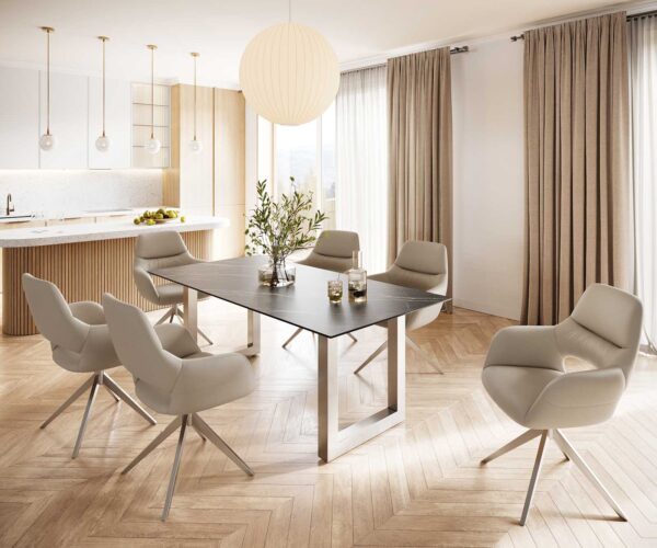 Jídelní stůl Edge 200x100 cm keramika Laminam® Noir Desir hnědá široká podnož nerezová ocel - Image 6