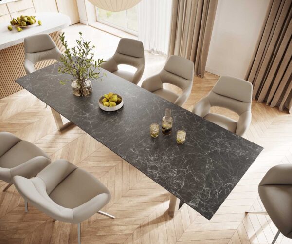 Jídelní stůl Edge 300x100 cm keramika Laminam® Nero Greco šedá široká podnož nerezová ocel - Image 4
