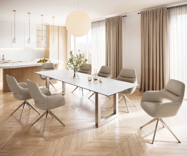 Jídelní stůl Edge 300x100 cm keramika Laminam® Statuarettio bílá široká podnož nerezová ocel - Image 6