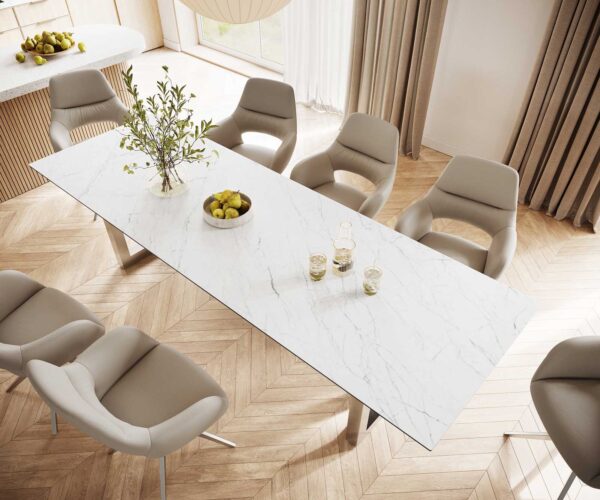 Jídelní stůl Edge 300x100 cm keramika Laminam® Statuarettio bílá široká podnož nerezová ocel - Image 4