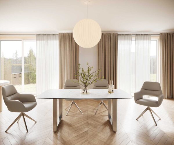Jídelní stůl Edge 200x100 cm keramika zaoblená Laminam® Statuarettio bílá široká podnož nerezová ocel - Image 2