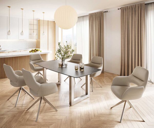 Jídelní stůl Edge 200x100 cm keramika zaoblená Laminam® Nero Greco šedá široká podnož nerezová ocel - Image 6