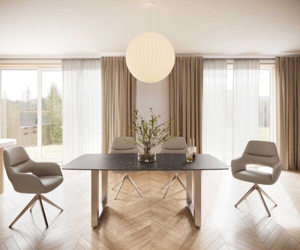 Jídelní stůl Edge 200x100 cm keramika zaoblená Laminam® Nero Greco šedá široká podnož nerezová ocel - Image 2