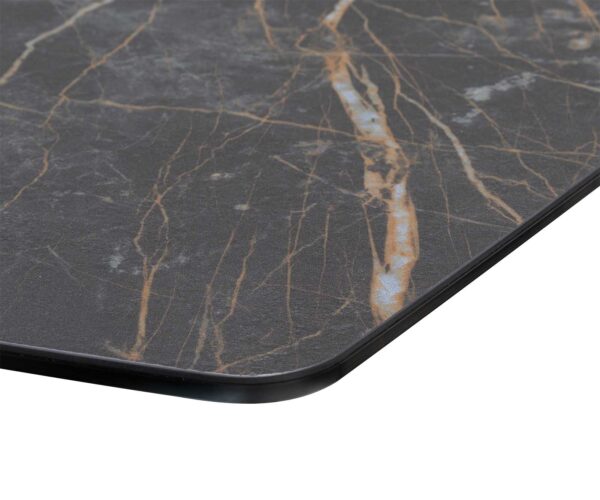 Étkezőasztal Edge hajóformájú 200x100 cm Laminam® kerámia Noir Desir barna rozsdamentes acél széles - Image 5