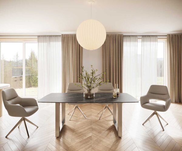 Étkezőasztal Edge hajóformájú 200x100 cm Laminam® kerámia Noir Desir barna rozsdamentes acél széles - Image 2