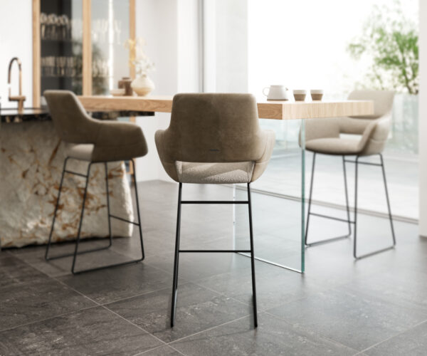 Barová židle Yago-Flex tenká podnož kovová černá smíšené materiály taupe taštičkové pružiny - Image 3