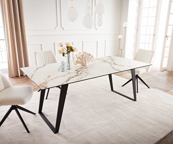 Jídelní stůl Edge 200x100 keramika Calacatta Luxe bílo-zlato-šedá kovová zkosená černá - Image 2