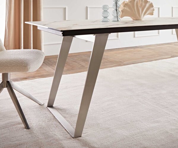 Jídelní stůl Edge 200x100 keramika Calacatta Luxe bílo-zlato-šedá nerezová ocel zkosená - Image 7
